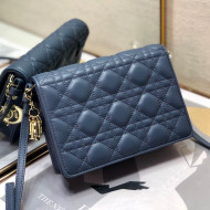 Dior Lady Dior Nano Pouch Clutch with Strap Mini Bag in Blue Cannage Calfskin 2020