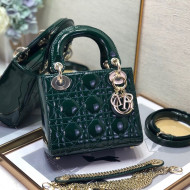 Dior Lady Dior Mini Bag in Patent Leather Dark Green/Gold 2022 8203  