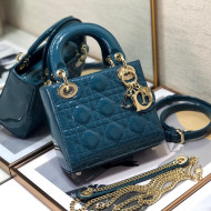 Dior Lady Dior Mini Bag in Patent Leather Deep Ocean Blue/Gold 2022 8203  