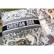 Dior Large Sqaure Cushion in Blue Toile de Jouy Embroidery 50x50cm 2021