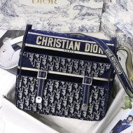 Dior Diorcamp Messenger Bag in Blue Oblique Embroidered Velvet 2020