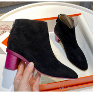 Hermes Suede Ankle Boot With 5cm Pink Heel Black 2020