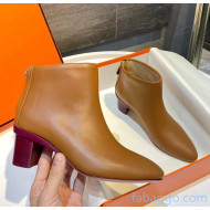 Hermes Calfskin Ankle Boot With 5cm Pink Heel Brown 2020