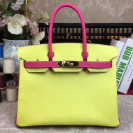 Hermes Original Multicolor Togo Leather Birkin 25/30/35 Handbag Yellow/Rosy (Gole-tone Hardware)