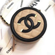 Chanel Grained Calfskin & Gold-tone Metal Round Clutch with Chain A81599 Beige/Black 2018