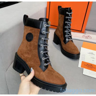 Hermes Calfskin & Suede Bridge Ankle Boot With 7cm Heel Brown/Black 2020