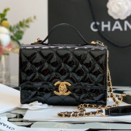 Chanel Glazed Lambskin & Gold Metal Mini Flap Bag with Top Handle AS2796 Black 2021
