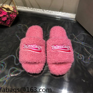 Balenciaga Logo Wool Flat Slide Sandals Pink 2021