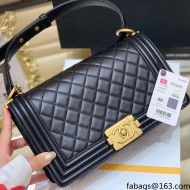 Chanel Quilted Original Lambskin Leather Medium Boy Flap Bag Black/Gold (Top Quality)