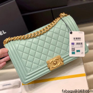 Chanel Quilted Original Lambskin Leather Medium Boy Flap Bag Light Green/Gold (Top Quality)
