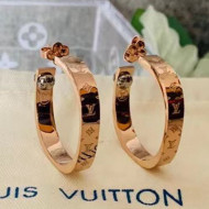 Louis Vuitton LV Edge Monogram Metal Hoop Earrings Rose Gold 2021