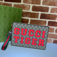 Gucci Tiger Print GG Canvas Pouch 688378 Beige/Red 2022