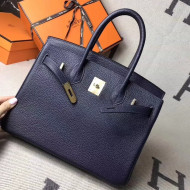 Hermes Original Togo Leather Birkin 25/30/35 Handbag Navy Blue (Gole-tone Hardware)