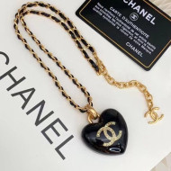Chanel Heart Pendant Necklace Black/Gold 2021