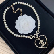 Chanel Pearl Heart Earrings Gold/White 2021