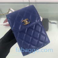 Chanel Quilted Leather Phone Holder with Metal Ball Charm AP1469 Blue 2020