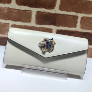 Gucci Broadway Leather Clutch with Tiger 576532 White 2019