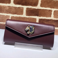 Gucci Broadway Leather Clutch with Tiger 576532 Burgundy 2019