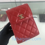 Chanel Quilted Leather Phone Holder with Metal Ball Charm AP1469 Red 2020