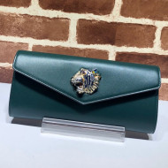 Gucci Broadway Leather Clutch with Tiger 576532 Green 2019