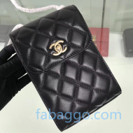 Chanel Quilted Leather Phone Holder with Metal Ball Charm AP1469 Black 2020