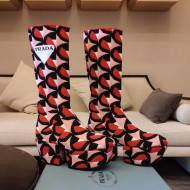 Prada Jacquard Knit Platform Calf Boots 6.5cm Orange/Pink 2021