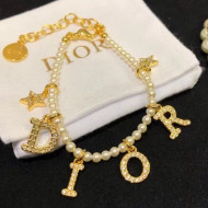 Dior Pearl Bracelet with Lettering Charm White/Gold 2021