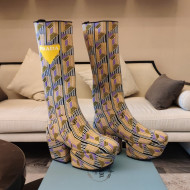 Prada Jacquard Knit Platform Calf Boots 6.5cm Yellow 2021