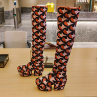 Prada Jacquard Knit Platform Over-Knee Boots 6.5cm Orange/Pink 2021