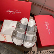 Roger Vivier Double Buckle Leather Flat Slide Sandals Silver 2021