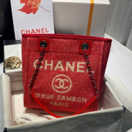 Chanel Deauville Mixed Fibers Small Shopping Bag Red 2021