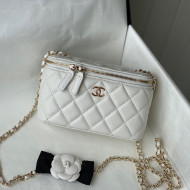 Chanel Lambskin Vanity Case Clutch with Camellia Chain AP2159 White 2021 