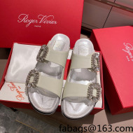 Roger Vivier Double Buckle Leather Flat Slide Sandals White 2021