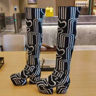 Prada Jacquard Knit Platform Over-Knee Boots 6.5cm Black/White 2021