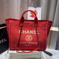 Chanel Deauville Mixed Fibers Large Shopping Bag A66941 Red 2021