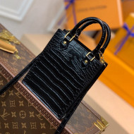 Louis Vuitton Petit Sac Plat Mini Tote Bag in Crocodile Embossed Leather N99487 Black 2021