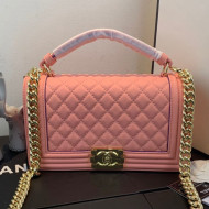 Chanel Quilted Leather Leboy Flap Top Handle Bag AS0136 Pink 2019