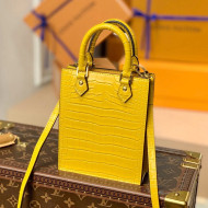 Louis Vuitton Petit Sac Plat Mini Tote Bag in Crocodile Embossed Leather N99487 Yellow 2021