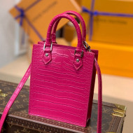 Louis Vuitton Petit Sac Plat Mini Tote Bag in Crocodile Embossed Leather N99487 Pink 2021