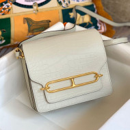 Hermes Sac Roulis 18cm Bag in Crocodile Embossed Calf Leather White/Gold 2019