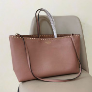 Valentino Large Grainy Calfskin Leather Rockstud Shopping Bag 0071L Pink 2020