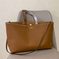 Valentino Large Grainy Calfskin Leather Rockstud Shopping Bag 0071L Brown 2020