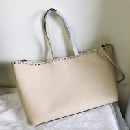 Valentino Large Grainy Calfskin Leather Rockstud Shopping Bag 0071L White 2020
