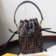 Fendi Mon Tresor Mini FF Leather Bucket Bag Brown/Black 2020