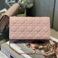 Dior Cannage Patent Leather Chain Wallet WOC Pink 2019