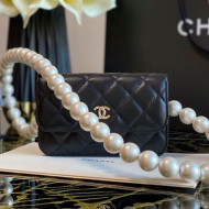 Chanel Quilted Calfskin Belt Bag with Pearl Strap Black 2021