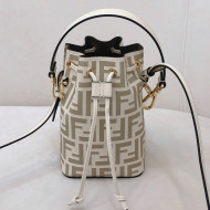 Fendi Mon Tresor Mini FF Leather Bucket Bag White 2020