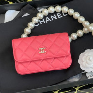 Chanel Quilted Calfskin Belt Bag with Pearl Strap Pink 2021