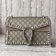 Gucci Dionysus GG Supreme Shoulder Bag with Crystals 400249 Beige 2017