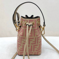 Fendi Mon Tresor Mini FF Leather Bucket Bag Beige/Pink 2020